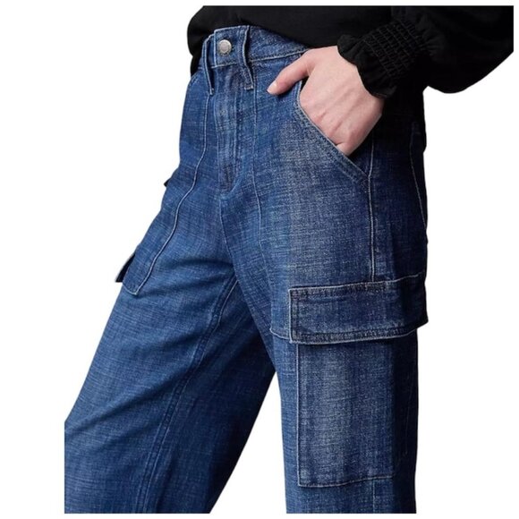 Simply Vera Wang Womens High Rise Dark Cargo Utility Wide Leg Jeans Sz 6 New - Picture 7 of 11
